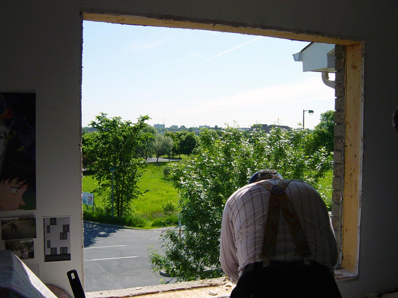 A window being replaced, seen from inside the room